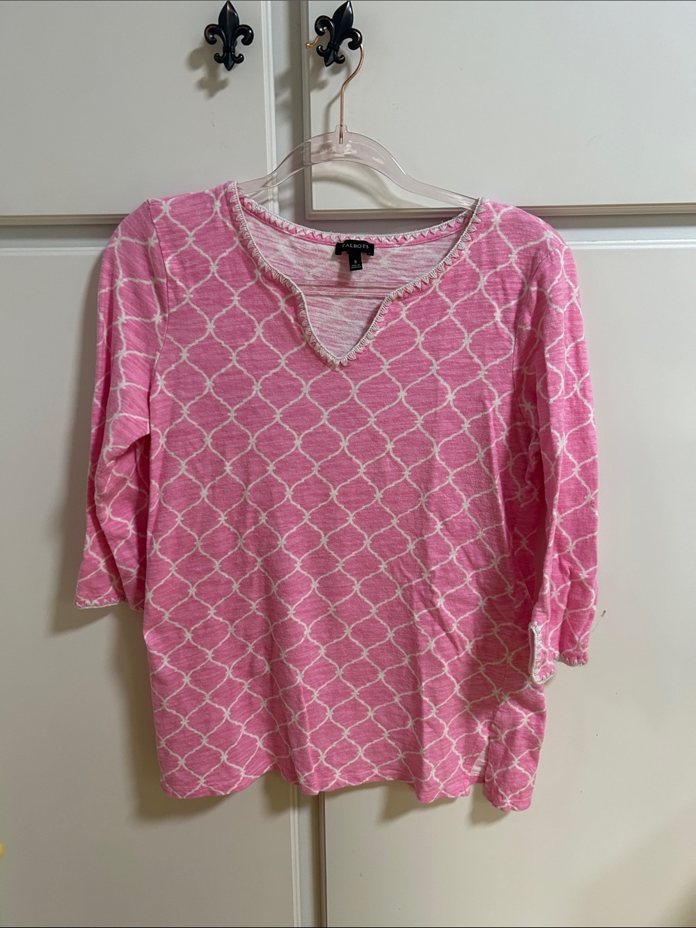 Talbots Pink and White Cotton Patterned Tunic Top Small